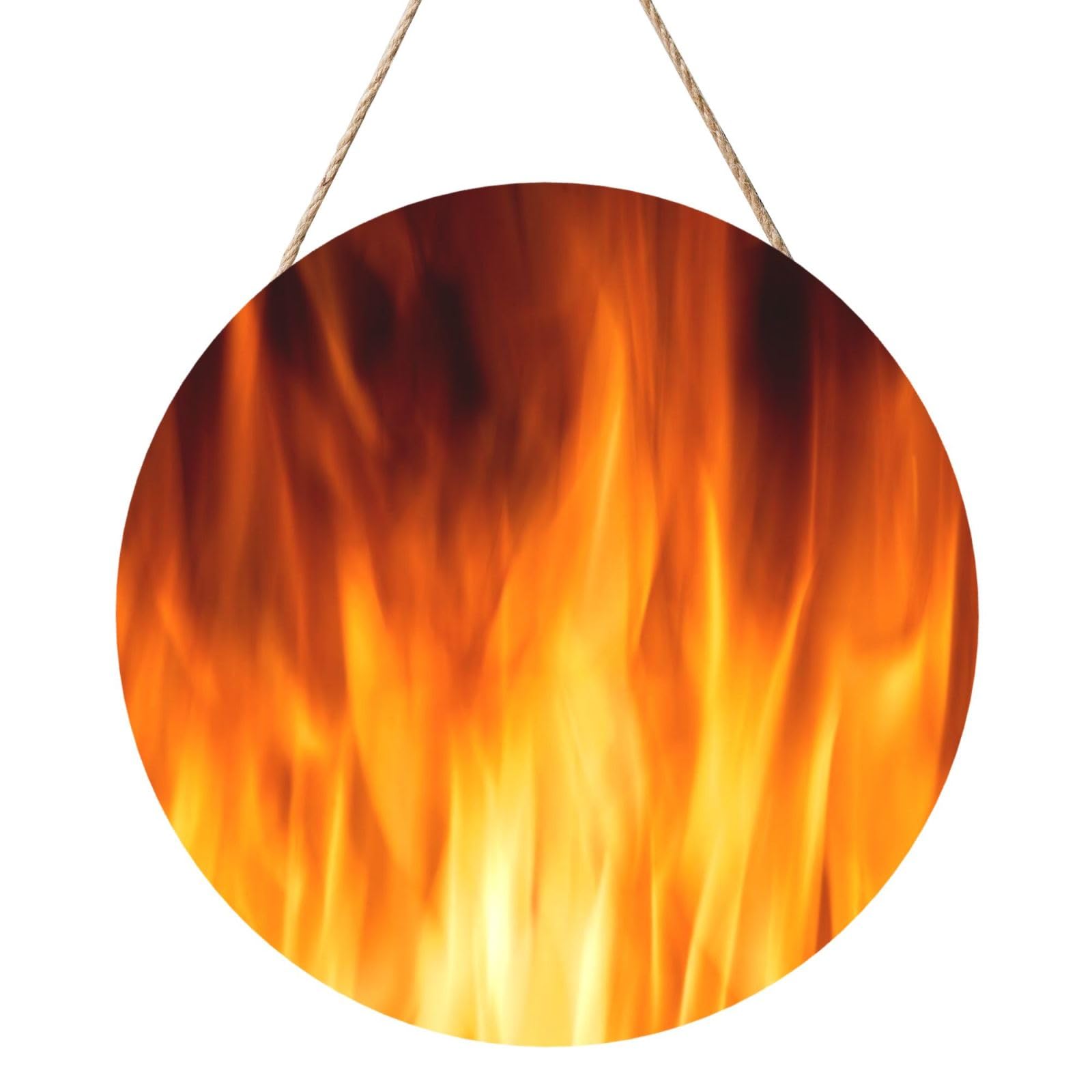 InOmak Colorful Fire Flame, Round Wood Panel Painting 12 in, Wall Hanging Painting For Home