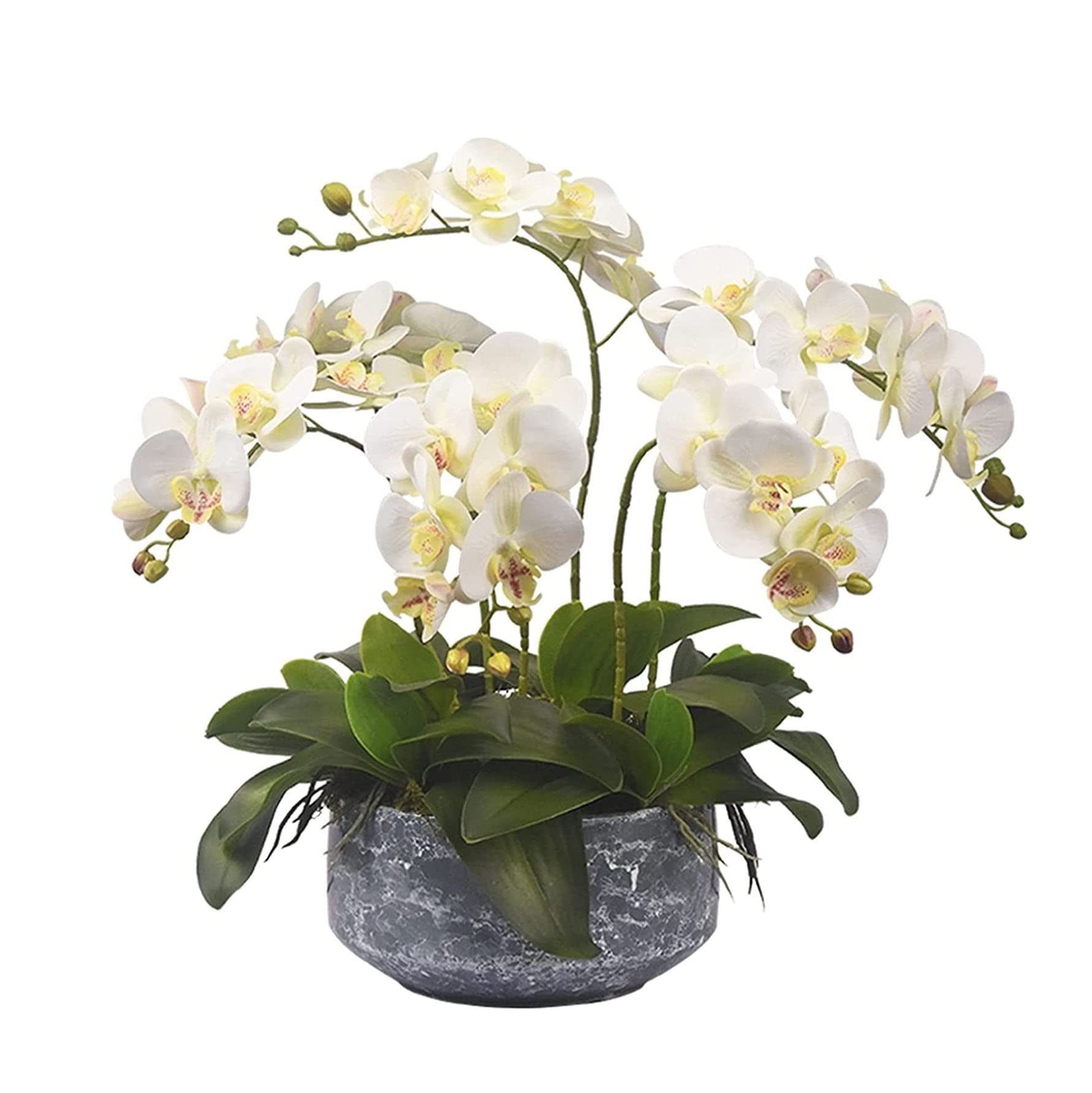 Sjdopulse White Artificial Flower With Pot Orchid Artificial Flowers-Large Fake Faux Phalaenopsis Orchid With Vase-Potted Plants Faux Butterfly Orchid Set For Home Decoration Orchi