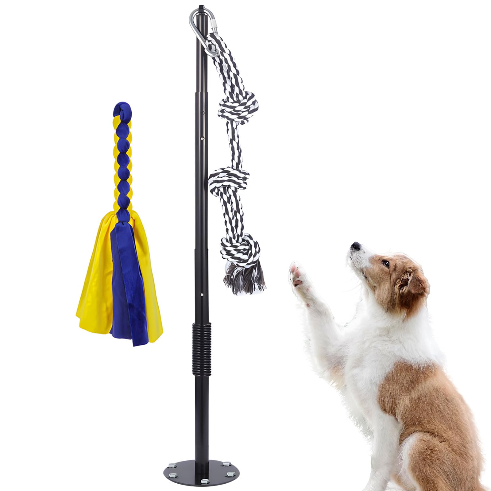Versátil juguete para perros al aire libre, postes de resorte con correas elásticas para patios traseros, ejercicio divertido y juego seguro, durabilidad