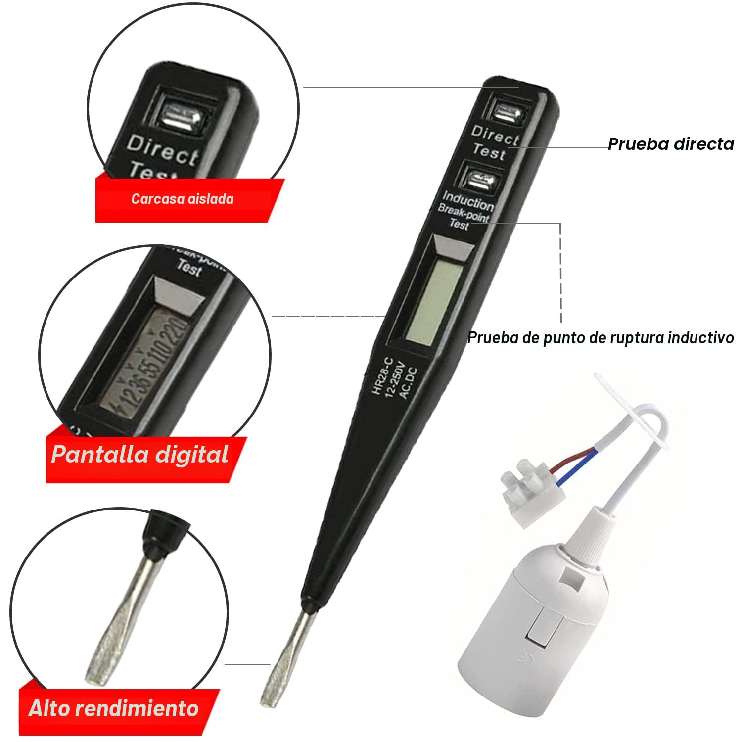 12 Piezas Casquillos E27,Portalamparas Adaptador de Bombillas E27,Probador de voltaje, Portalamparas/Casquillos con cable Soporte de lámpara,Bases de lámpara con cable y terminal