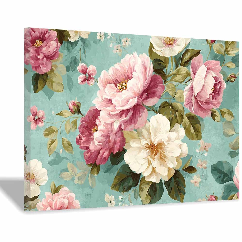ZAMAEIU Landscape Wall Art Clustered Floral Pattern Artwork for Walls, Canvas Prints Paintings Room Decor, for Bedroom Kitchen Office Fireplace Wall Decor(pink)-50x70cm Framed
