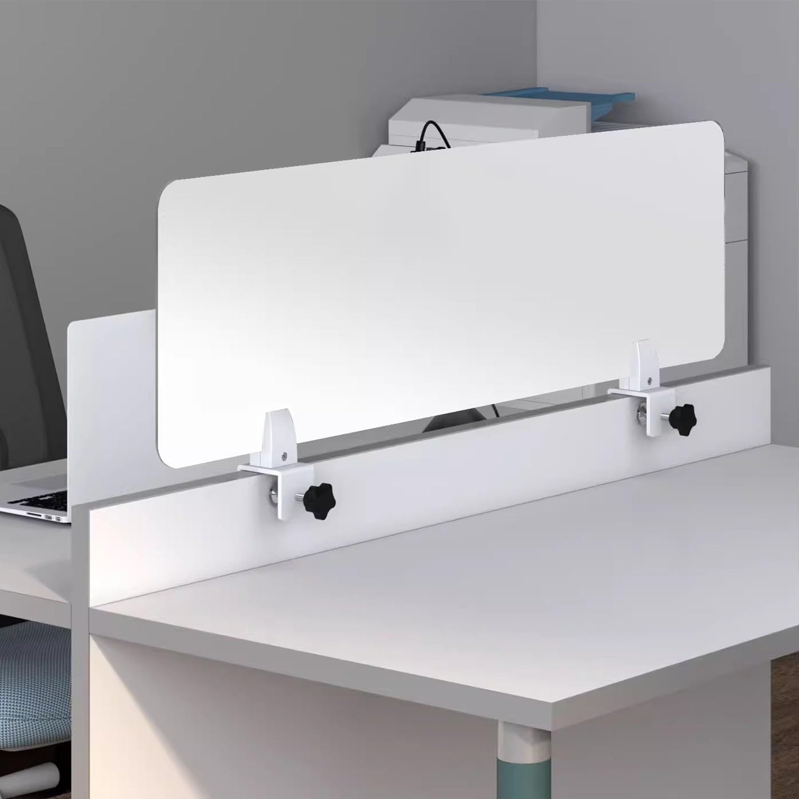 THKSGIV Freestanding Desk Partition, Frosted Acrylic Panel for Student Desks, White Office Divider, Ideal Reception and Cashier Workspaces, Workstations