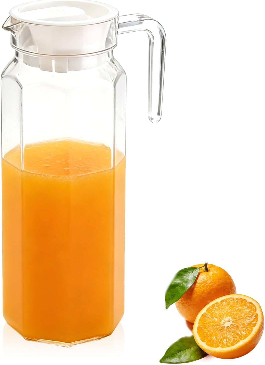 Plastic Juice Pitcher with Lids, 1300ml Large Capacity, Unbreakable & Bpa-Free Water Pitcher for Tea, Lemonade, Sangria, Juice, Beverages (octagonal design)