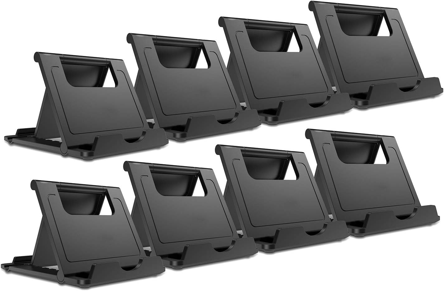 Woodcovo 8 Pack Plastic Phone Stand Desktop Cell Phone Holder Tablet Stand, Mount Universal Adjustable for Mobile Phone and Tablet (Black)