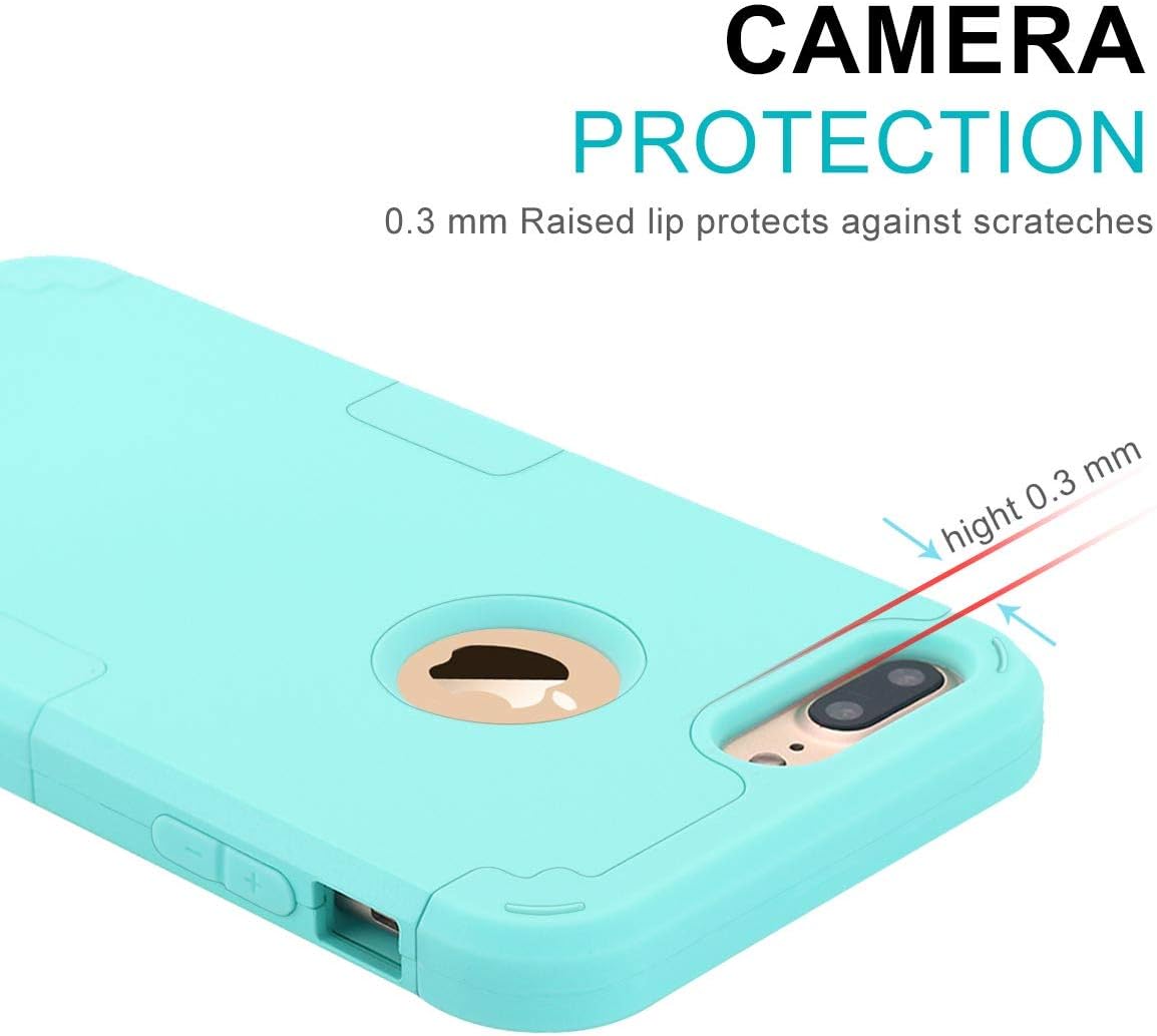 Petocase Compatible iPhone 8 Plus Case, Heavy Duty Slim Shockproof Drop Protection 3 in 1 Hybrid Hard PC Covers Soft Rubber Bumper Protective Case for iPhone 8 Plus / 7 Plus - Mint Green
