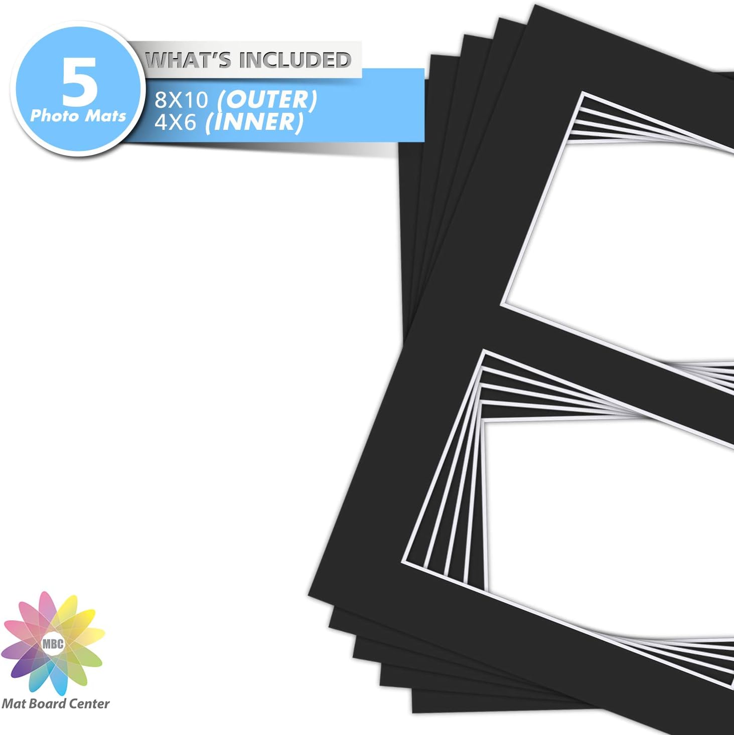 Mat Board Center, Pack of 5, Photo Picture Mats - Acid Free, 4-ply Thickness, White Core - for Pictures, Photos, Framing (8x10 for 2-4x6 White) - Image 3