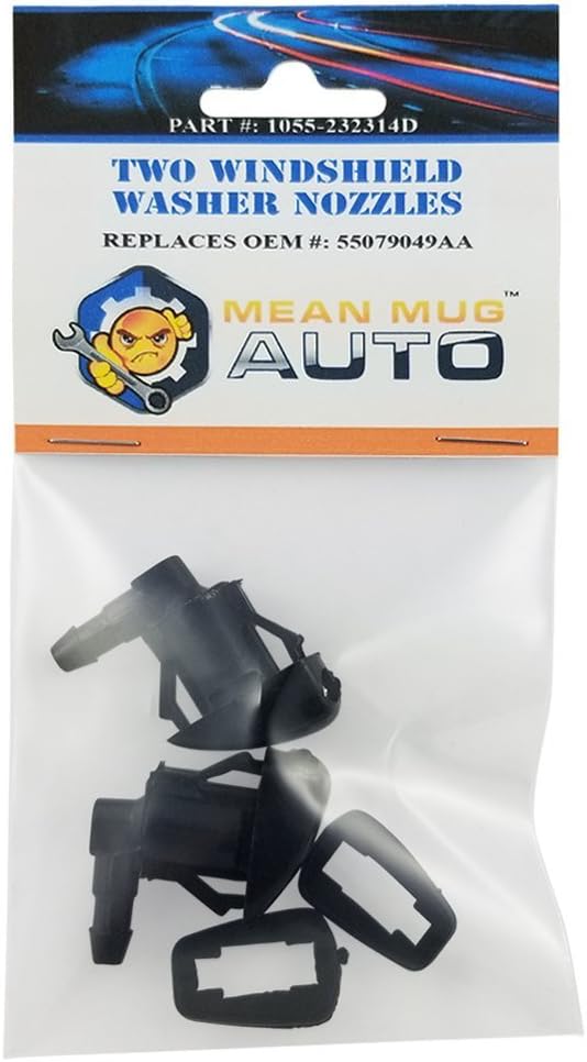1055-232314D (Two) Front Windshield Washer Nozzles - Compatible with Jeep Grand Cherokee, Mitsubishi Galant - Replaces OEM #: 55079049AA