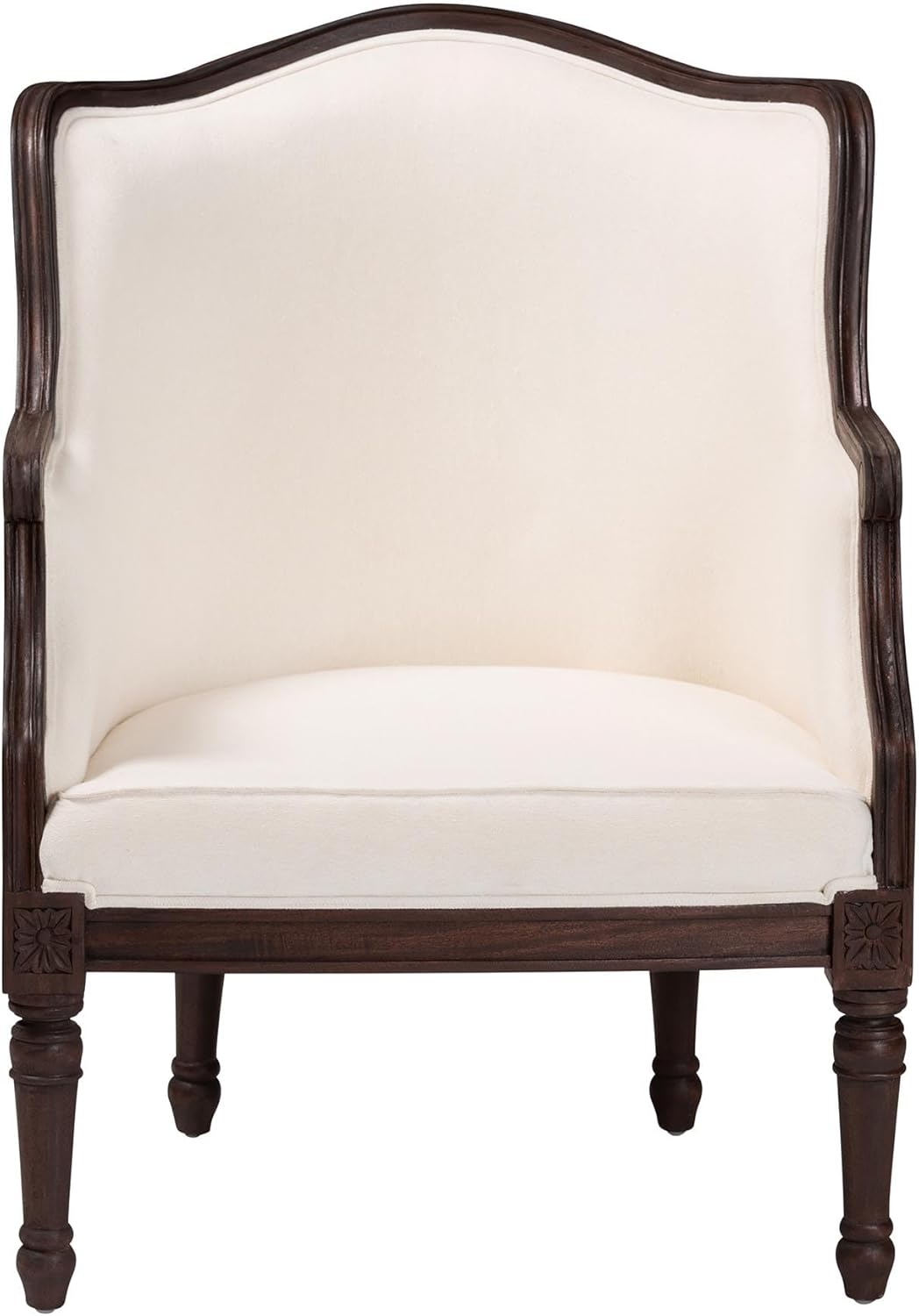 bali & pari Ornella Beige Fabric Upholstered Armchair with Natural Rattan Woven Accents