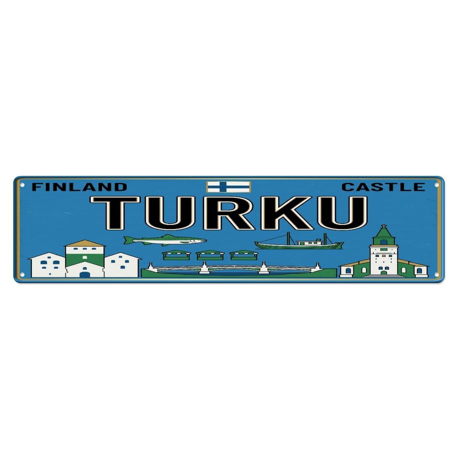 Tgrcjimh Style Metal Tin Sign Vintage Travel Turku Finland Castle River