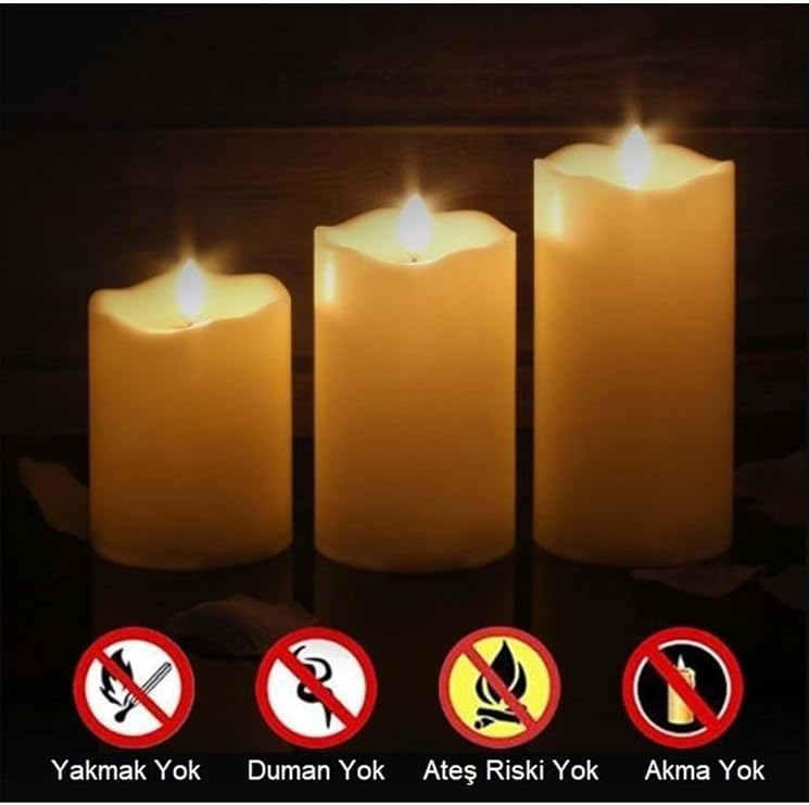 Plentiful Alevsiz Titreyen Led Mum Büyük Boy 3lü Set Kumandalı