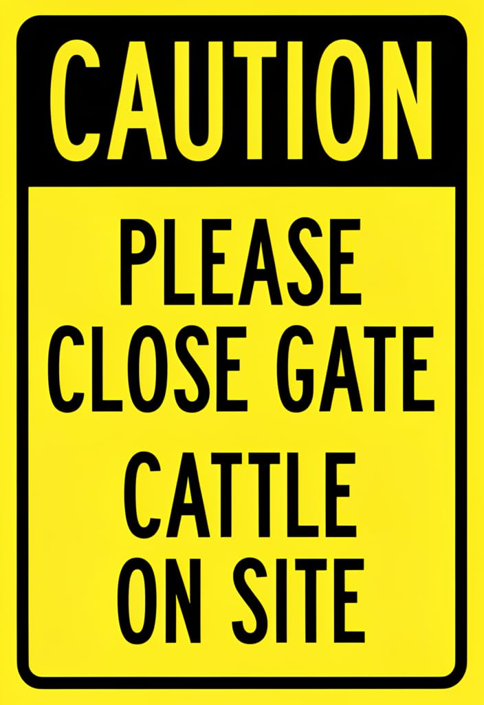 peiyeety Caution Please Close Gate Cattle On Site Tin Sign 12x8 Inch, Yellow & Black Metal Warning Plaque, Farm Ranch Barn Gate Sign, Outdoor/Indoor Wall Decor, Rustic Gift Idea