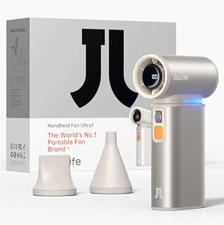 JISULIFE 2-in-1 Mini Ventilator mit Air-Duster-Funktion, Powerful-Reiseventilator, Stilvoller Mentaler Ventilator Klein, Hand Ventilatoren1–100 Geschwindigkeiten, LED-Anzeige Hand Ventilatoren-Braun