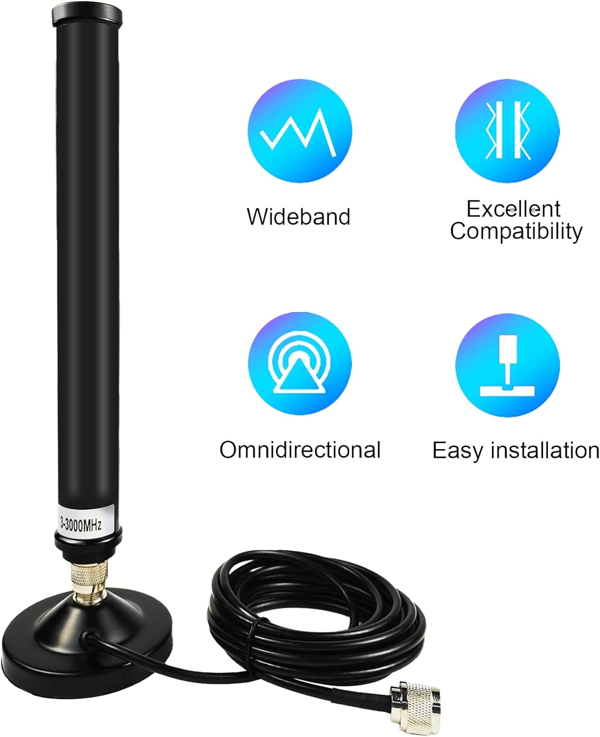 Desktop Scanner Antenna with Magnetic Mount - N Male Connector 13ft Cable w/BNC SMA SL16 Adapters for Car Truck Radio VHF UHF FM SDR Wideband Mobile Indoor Outdoor Use