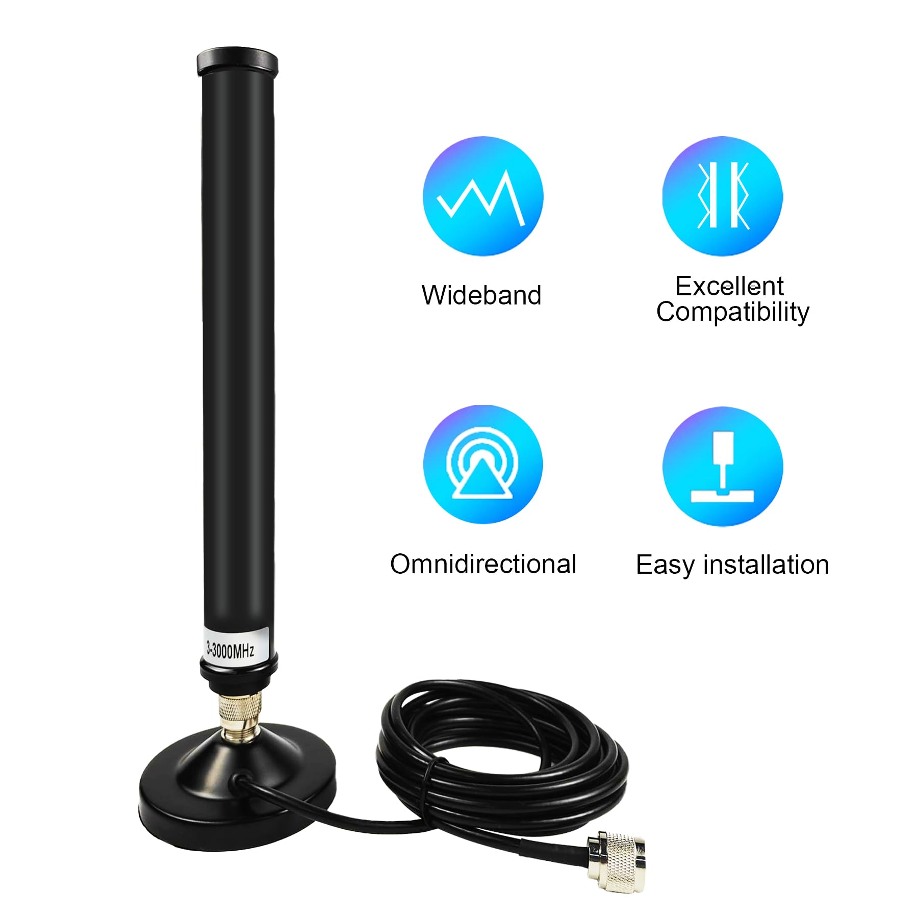 Antena de escáner de escritorio con soporte magnético, conector N macho de 13 pies con adaptadores BNC SMA SL16 para radio de coche, camión, VHF, UHF, FM, SDR, banda ancha, móvil, uso interior y