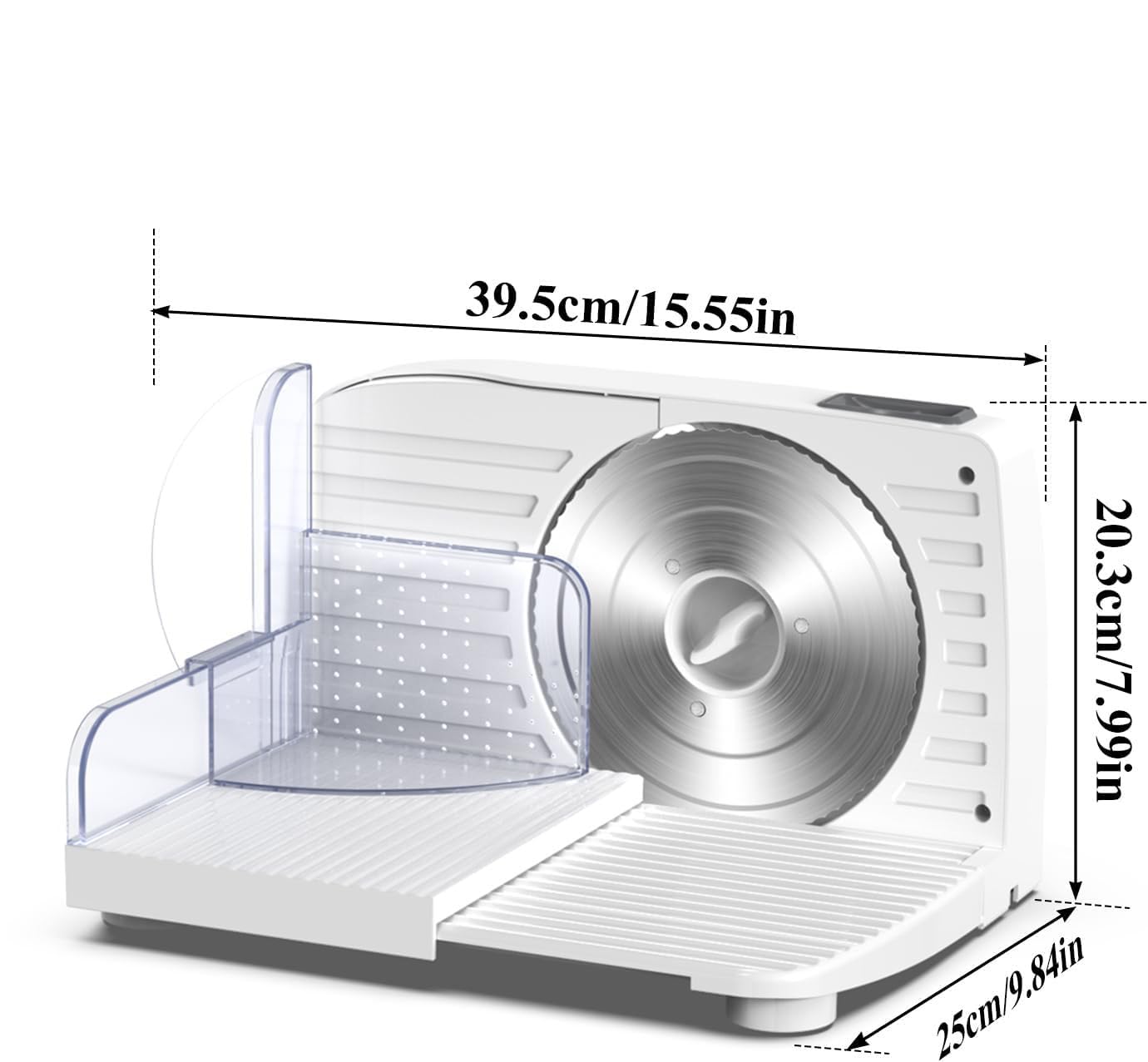 TYH Cortadora De Carne, Cortadora Eléctrica De 250 W para Fiambres, con Motor De CC Silencioso, 2 Cuchillas Extraíbles De Acero Inoxidable De 19 Cm (7,5"), Grosor Ajustable De 1 a 15 Mm