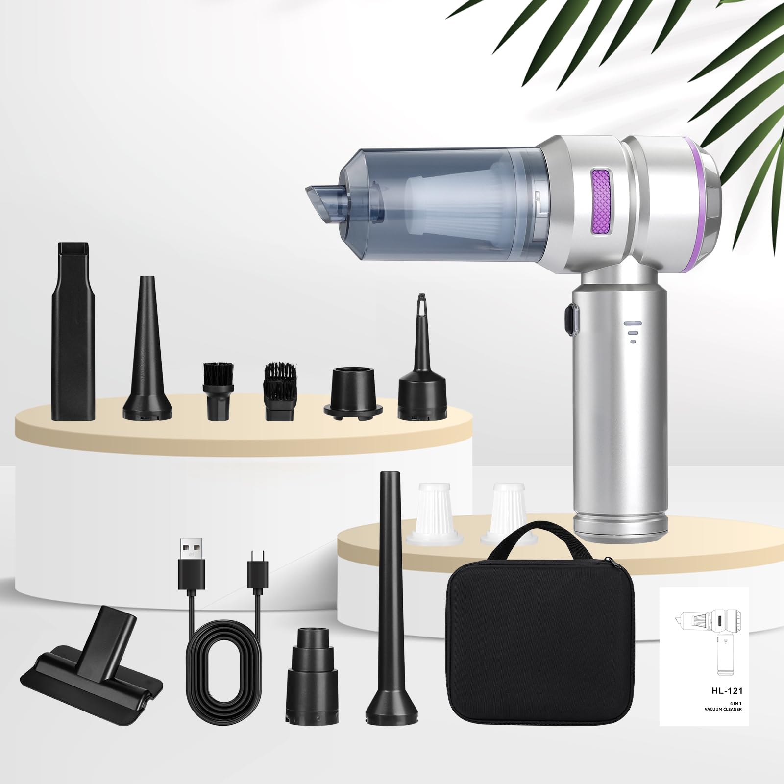 Romon Aspirapolvere Portatile Senza Fili, Aspirapolvere Auto 16000Pa Aspirabriciole USB Ricaricabile Aspirapolvere Aspirazione Piccolo, 4 in 1 Mini Aspirabriciole Senza Fili Potente per Pulizia Casa