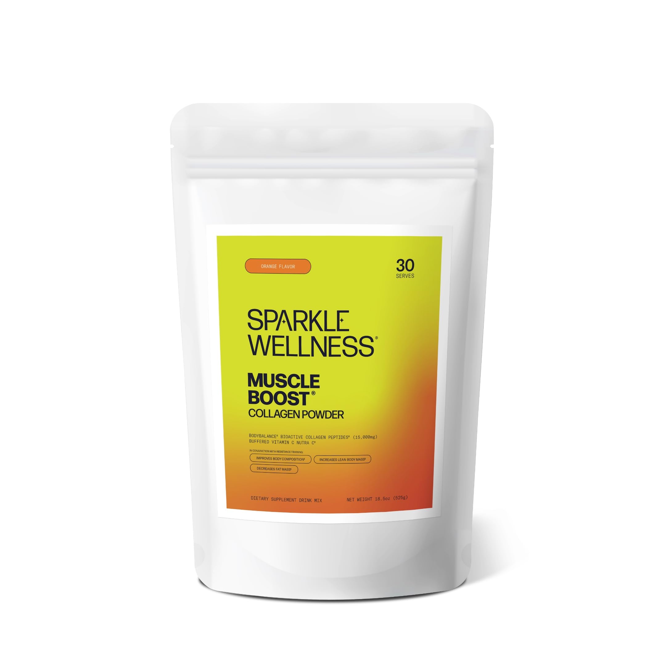 Sparkle Wellness Muscle Boost (Orange) [30-Serves] | Collagen Supplement Powder with Hydrolyzed BODYBALANCE Collagen Peptides & Buffered Vitamin C | Improves Body Composition