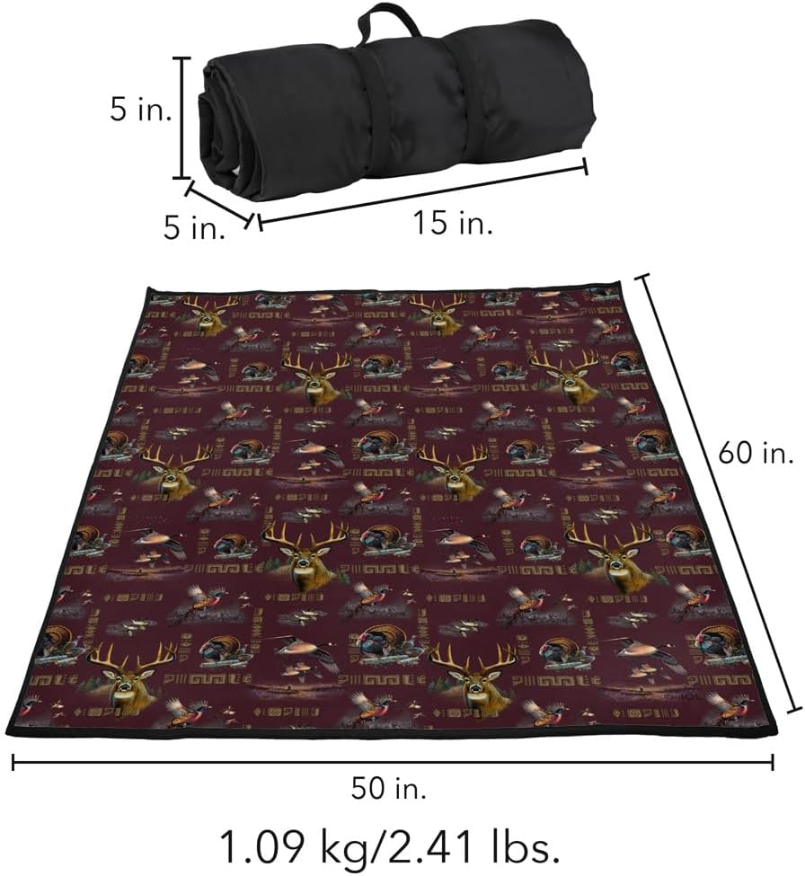 LOGOVISION JQ Licensing - CF-JP Picnic Outdoor Blanket, 50"x60" Big Game Deer, Ducks, Turkey, Pheasant Hunting Pattern, Foldable Blanket for Picnic, Beach, Camping, Park, Tailgate