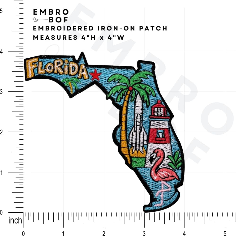 Proud Florida Patch – 4 inches, Cool Iron On Patch Florida | Embroidered Iron On/Sew On State Patches for Backpacks