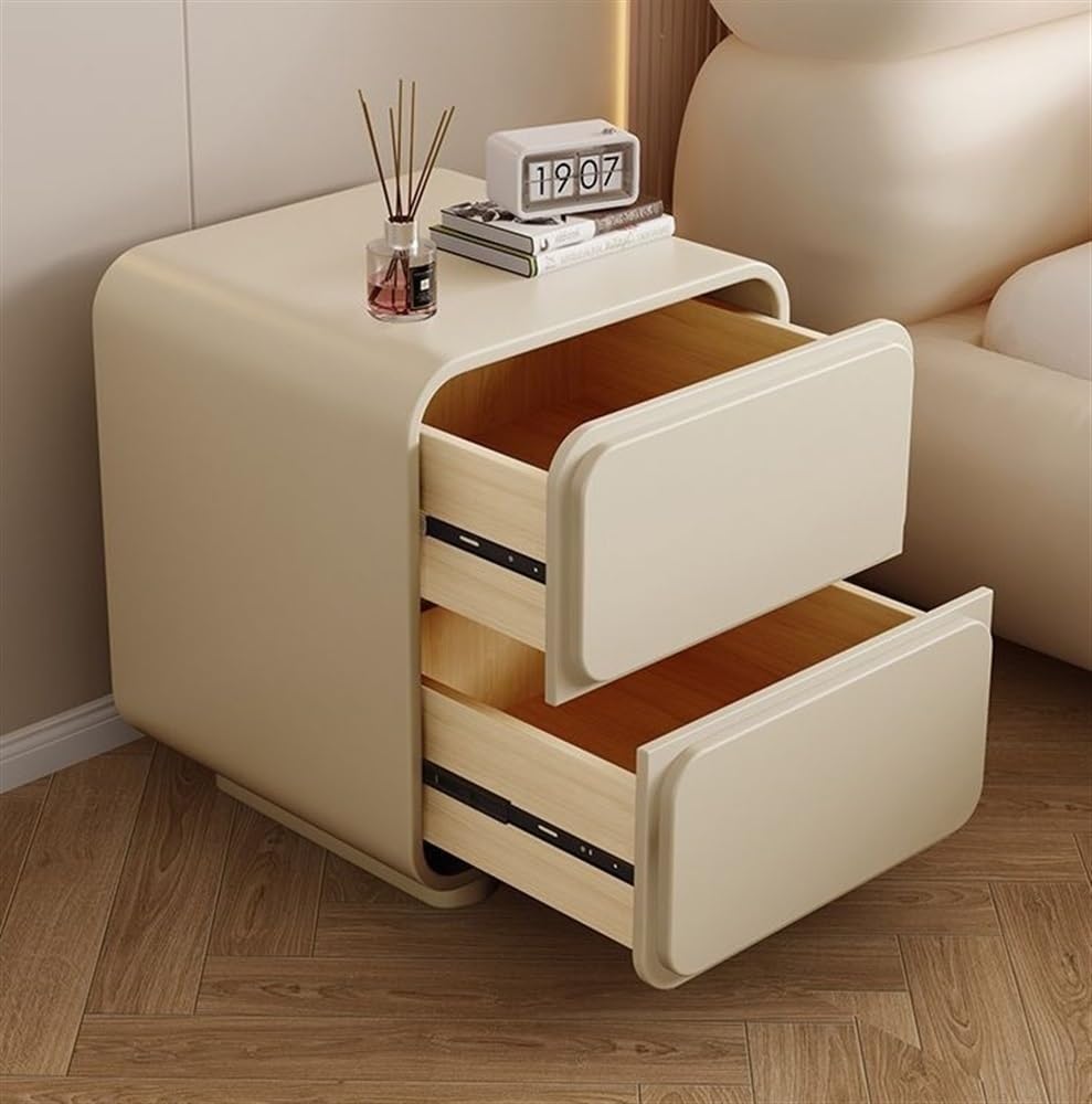 Minimalistyczny stolik nocny z 2-poziomowym schowkiem, kremowa skórzana szafka do przechowywania do sypialni i salonu, stylowy jasnoszary design, nowoczesna szafka nocna (30 cm x 30 cm)