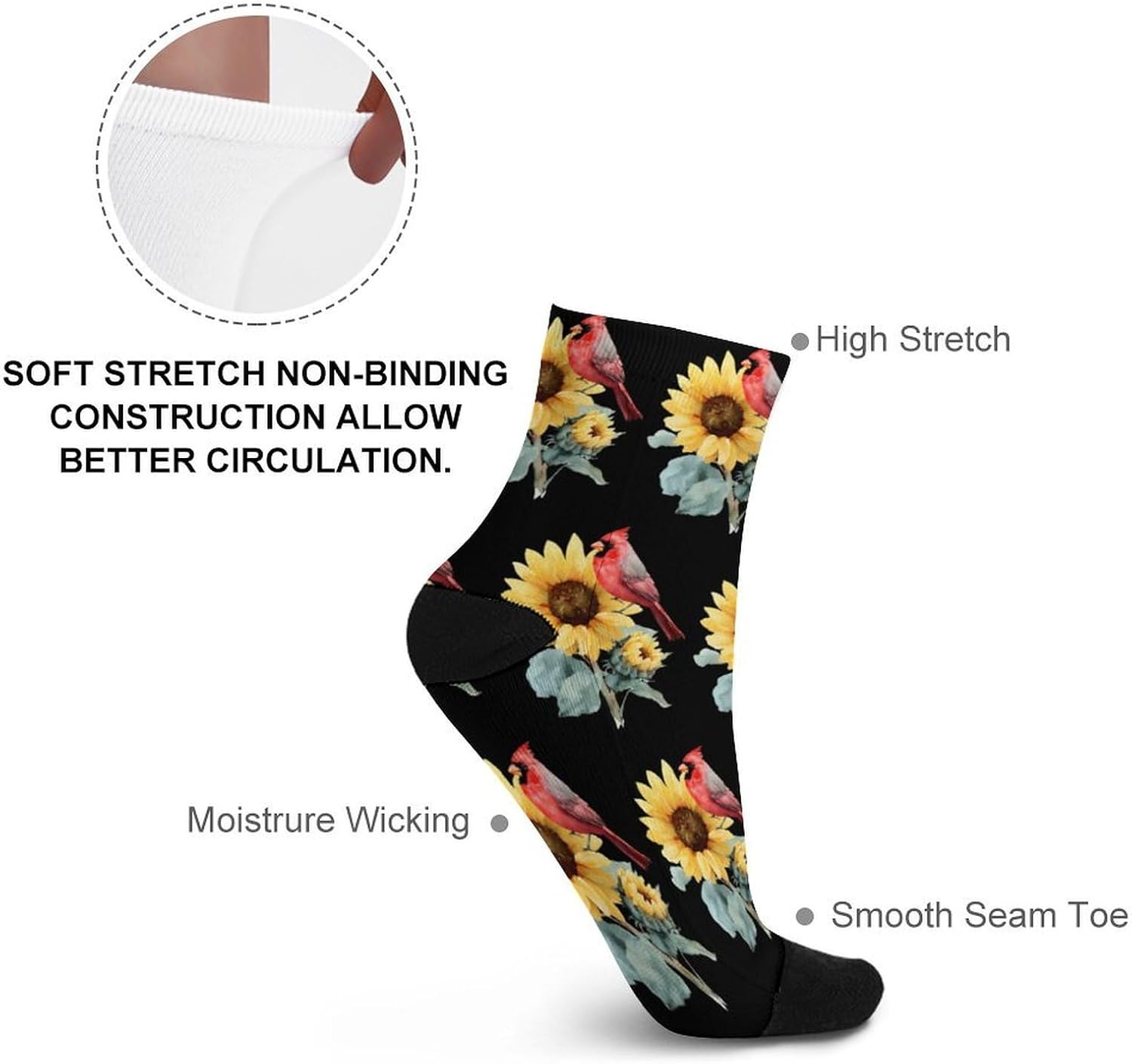 Watercolor Sunflower Cardinal Bird Knee High Socks Athletic Long Stockings Sport Casual Crew Tube Sock Boot