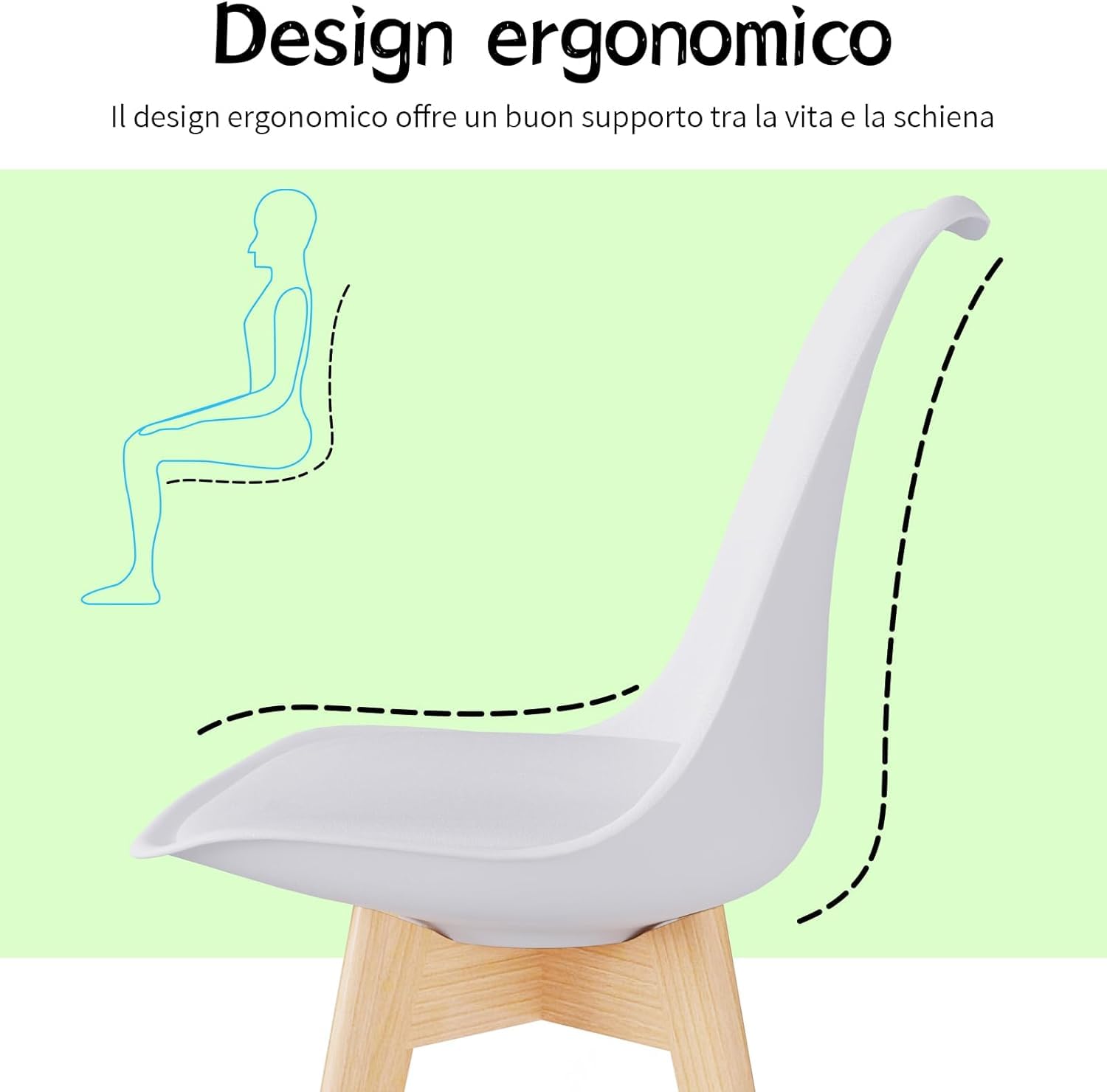JIJIAN Set di 6 Sedie Per Sala da Pranzo, Sedia in stile nordica, Gambe in Legno Massello, Ideale per Sala da Pranzo, Soggiorno, Camera da Letto, Cucina, Sala Riunione, ecc