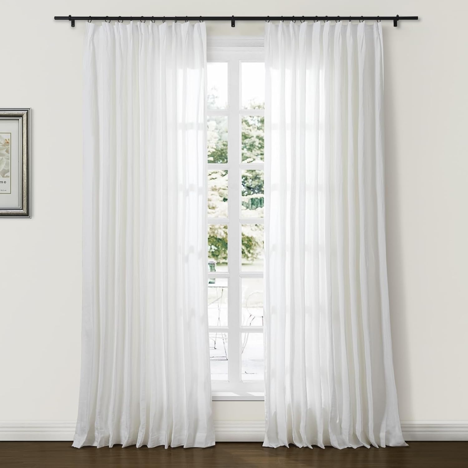 ChadMade Pure Linen Sheer Curtain Light Filtering - 26 x 54 Inch Beige White Pinch Pleat Window Panel Pure Natural Linen Curtain Panel for Living Room Single Panel