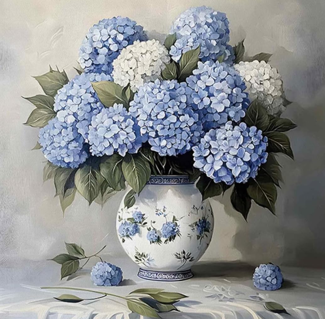 HASTHIP® DIY Diamond Painting Kit for Adult, Hydrangea Flower Vase Full Drill Diamond Art Canvas with Sparkling Resin Rhinestones, Craft Set for Adults, Unframed DIY Home Wall Decor Gift, 40x40cm