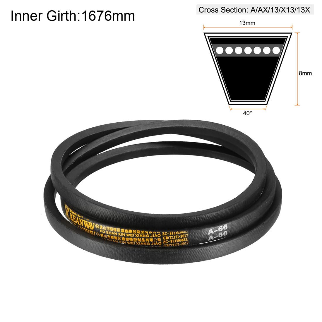 uxcell A66 Drive V-Belts 66" Inner Length 13mm Width 8mm Thick JIS Standard A-Section Rubber Drive Transmission Belt — Amazon image 2