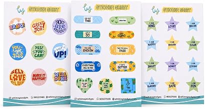 Whimsy and You Motivational Sticker for Kids Journal Pack of 3 | A5 Sheets 30+ Positive Affirmation Teacher Reward Stickers for Journals, Planners, Scrapbook, Vision Boards for Kids