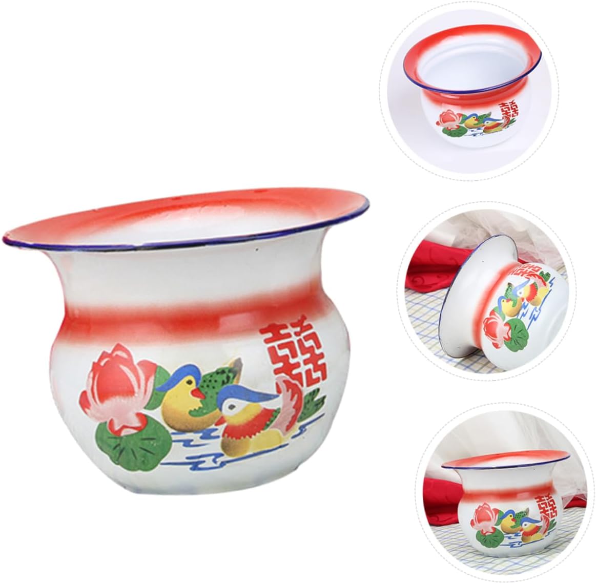 VICASKY 1Pc Portable Enamel Spittoon Chamber Pot Retro Pee Bucket for Home Use Non Slip Base for Elderly and Pregnant Women Practical Potty with Unique Persimmon Shape Design