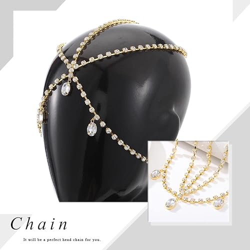 Miniatura 6 de Yalice Cadena de cabeza en capas con diamantes de imitación, tocados brillantes para novia, diademas de cristal brillante, joyería para el cabello