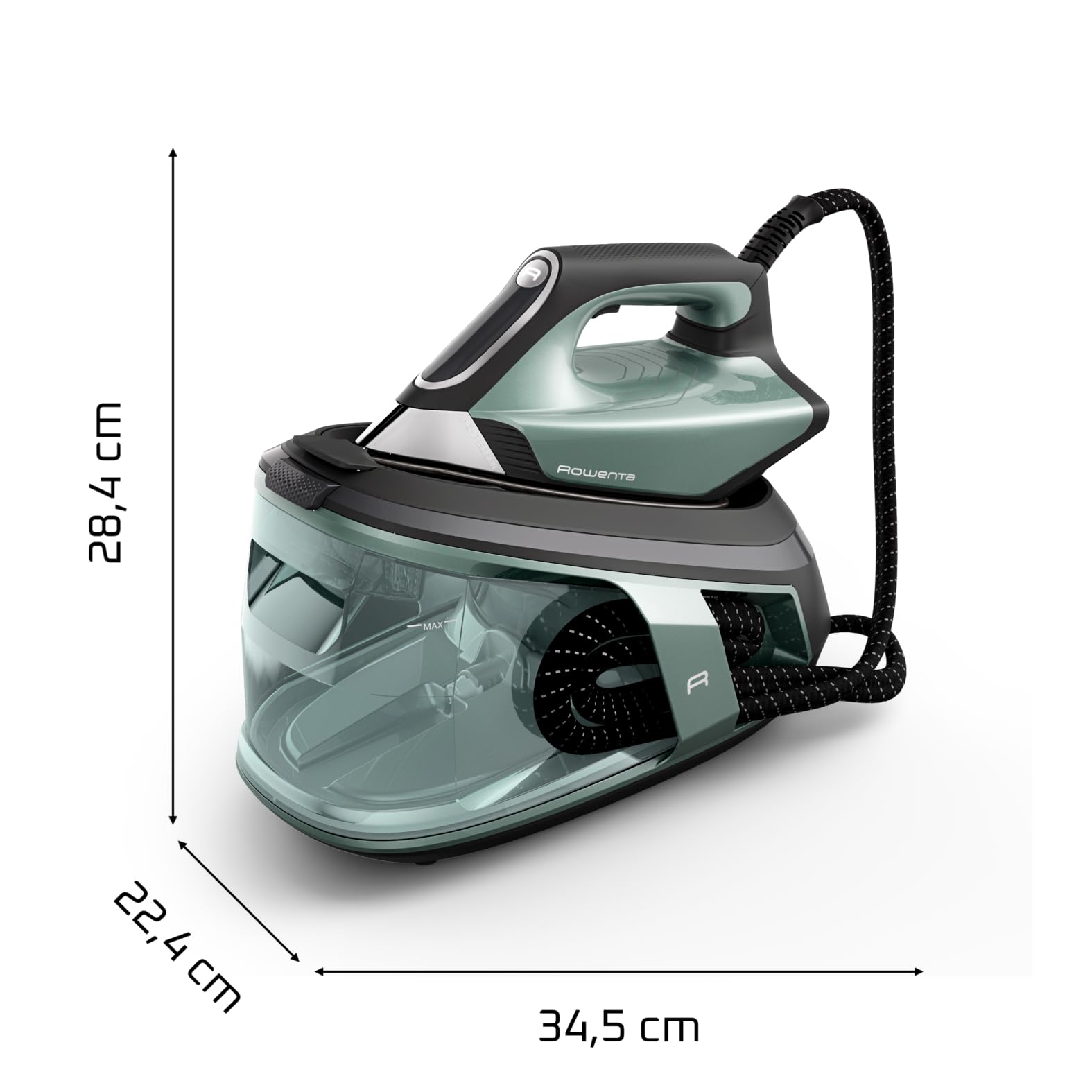 Rowenta Force Pro 500, Centro de planchado, 7,5 Bares, Golpe de vapor de 550 g/minuto, Tecnología Quicksteam, Ahorra energía, 2 modos ECO y MAX, Eucalipto y negro, VR9042F0