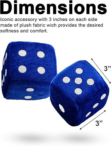 Miniatura 3 de Zone Tech Dados Colgantes Cuadrados de 3 Pulgadas Azules - Dados Colgantes Decorativos Suaves y Mullidos para Espejo de Vehículo con Puntos Blancos
