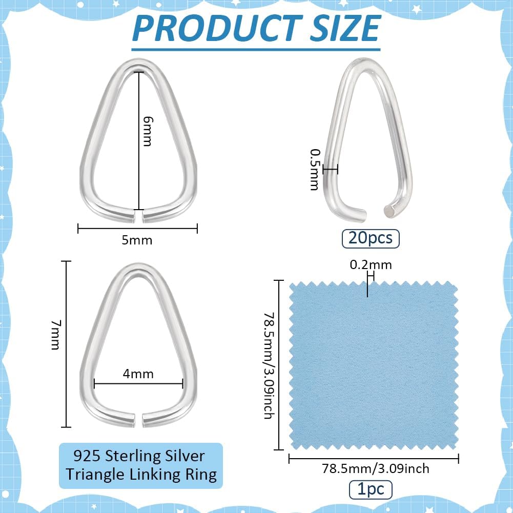 BENECREAT 20Pcs 925 Sterling Silver Pinch Bails Connectors Triangle Clasps Pendant Pinch Clip Clasp Bail for Jewelry Findings Charms Necklace Bracelets Making, 7x5x0.5mm - Image 2