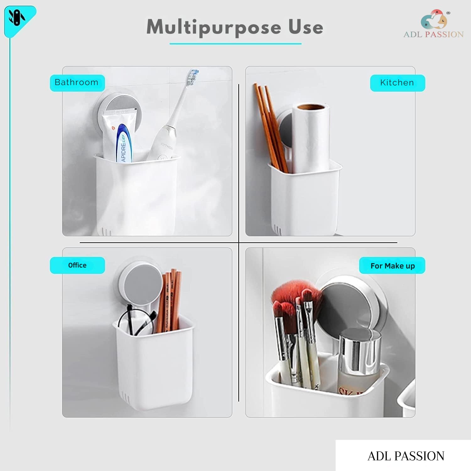 2 Pack Self Adhesive Toothbrush Holder - Bathroom Organizer -6
