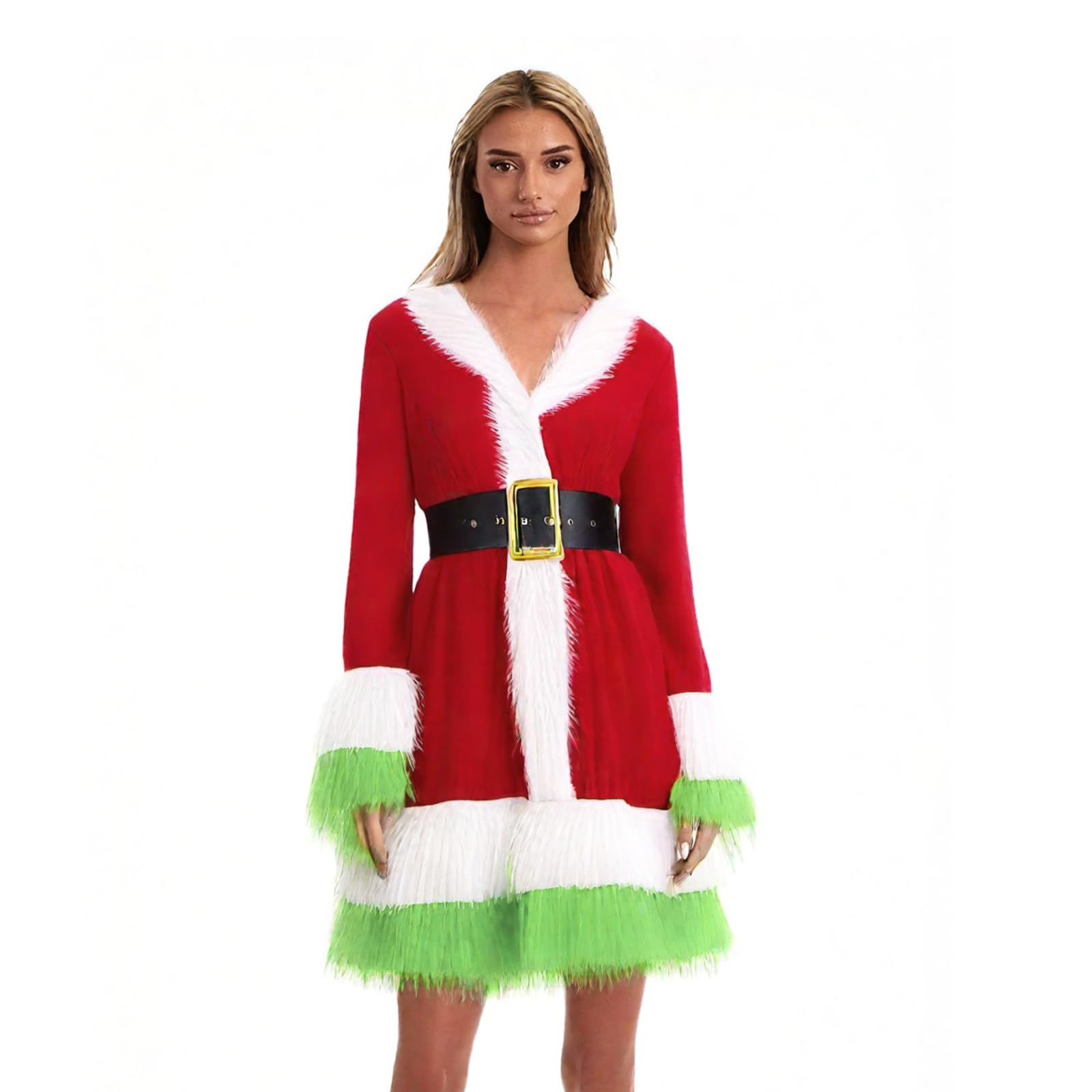 Edhomenn Womens Christmas Elf Costume Adult Santa Cosplay Sets Cheeky Fancy Dress with Elf Hat Belt 3 Pcs Festival Outfits (01 Green, S)