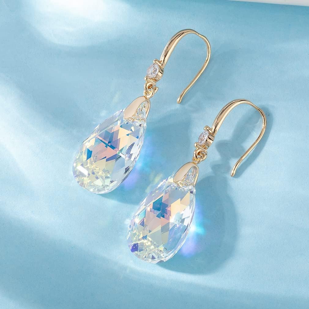 Austrian Crystal Teardrop Dangle Drop Earrings for Women 14K Gold Plated Hook Earring Hypoallergenic Jewelry Gifts for Women Girls - Image 3