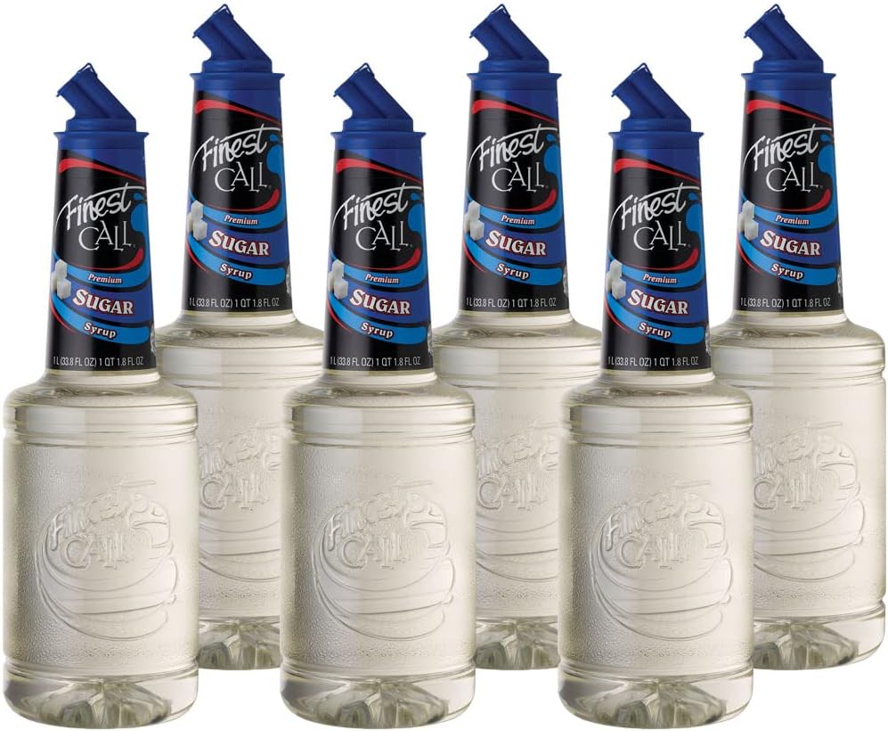Finest Call Premium Pure Cane Sugar Simple Syrup Mix, 1 Liter Bottle (33.8 Fl Oz), Pack of 6