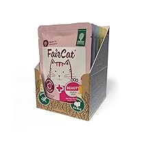 Green Petfood FairCat Beauty – Cibo per gatti senza cereali. 8 x 85 g. con pollo e salmone per animali e gatti con olio di canapa per una bella pelliccia. confezione da 8