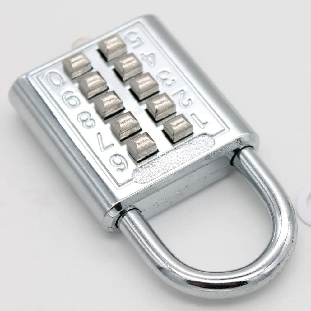 Global 10 Digit Push Button Combination Padlock, 5 Digit Locking Mechanism,Silver-image-0