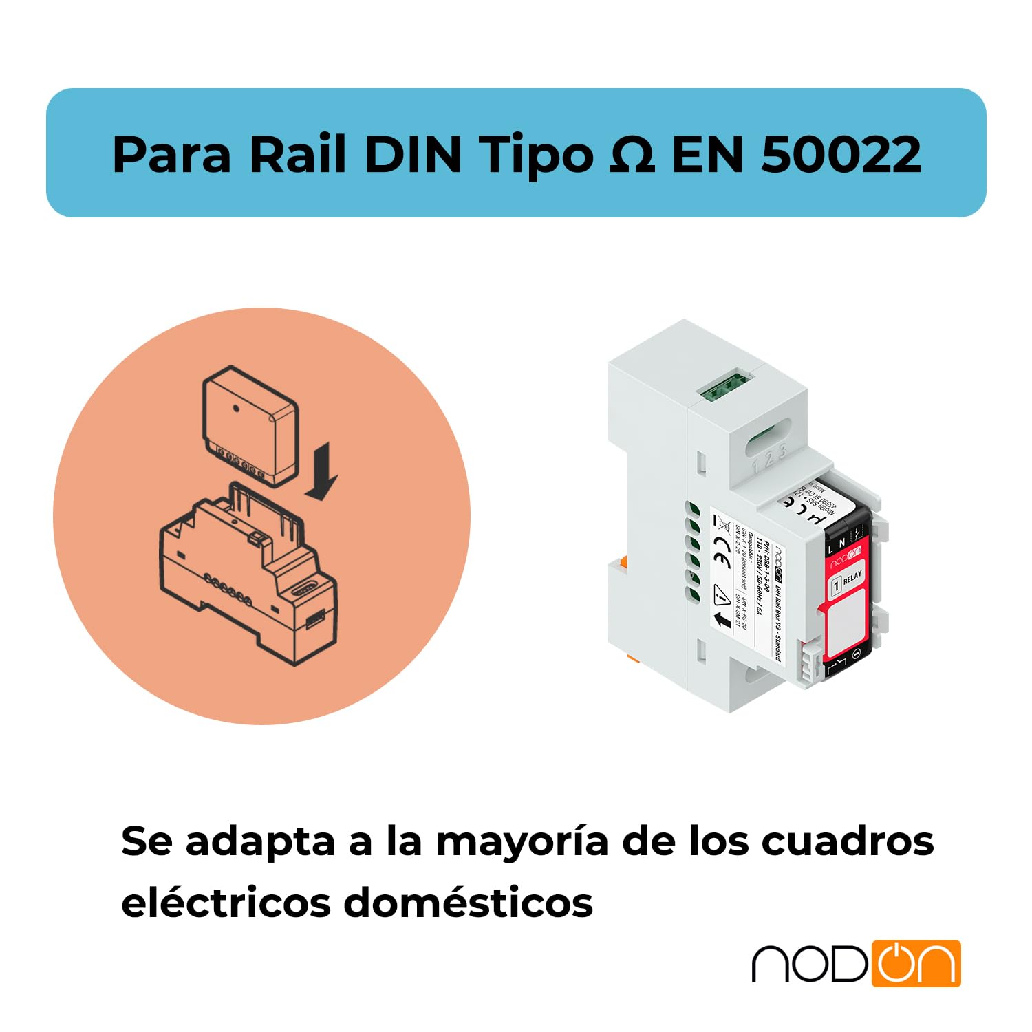 NodOn - Adaptador carril DIN "Estándar" para módulos NodOn Zigbee y EnOcean, caja de 5 unidades, accesorio, cuadro eléctrico, compatible con módulos SIN-(x)-1-20, SIN-(x)-2-20, SIN-(x)-RS-20