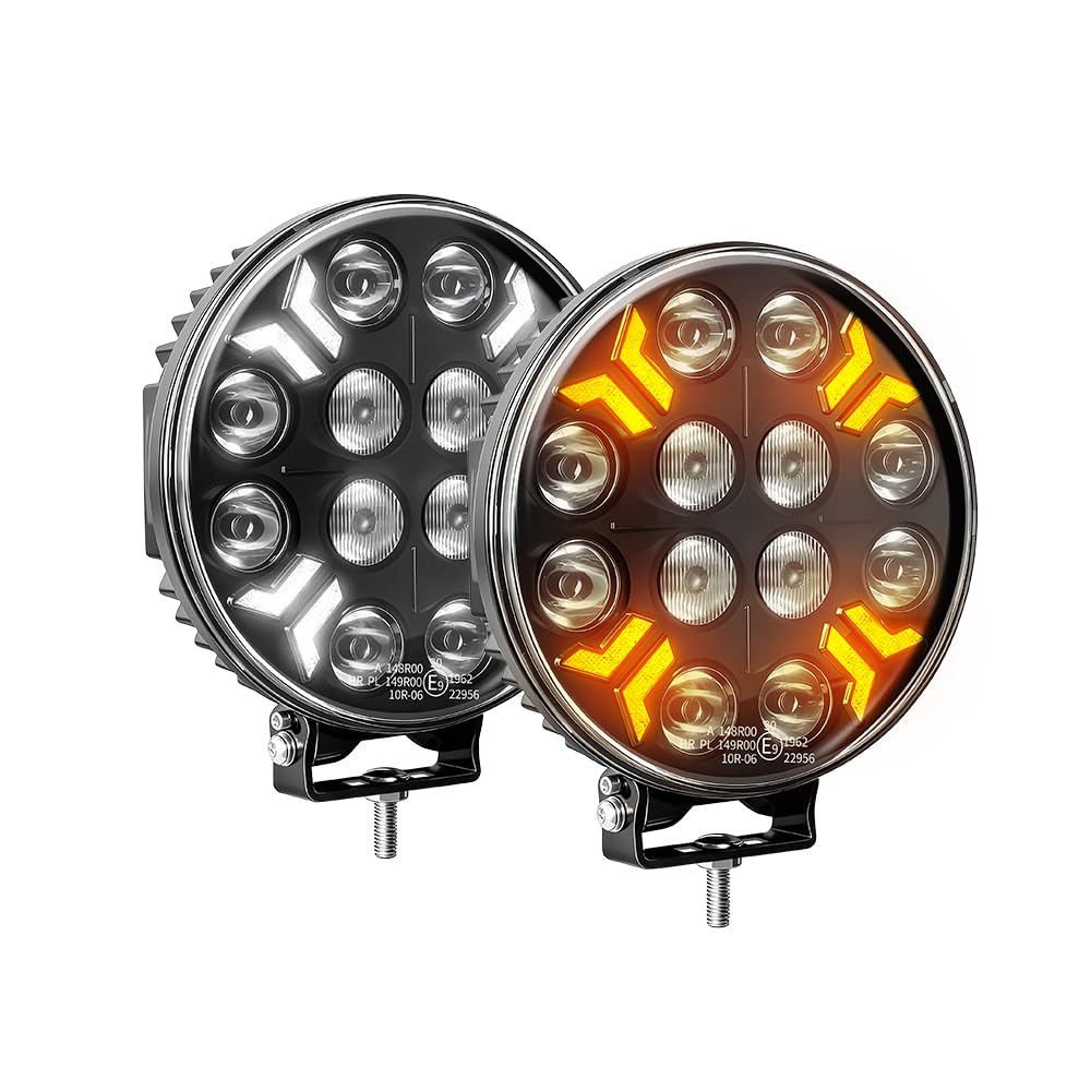 CO LIGHT Phare de Travail Led Rond 7 Pouces 120W Phare Longue Portée LED Blanc/Ambre DRL Compatible Voiture Camion Bateau Tracteur 2PCS