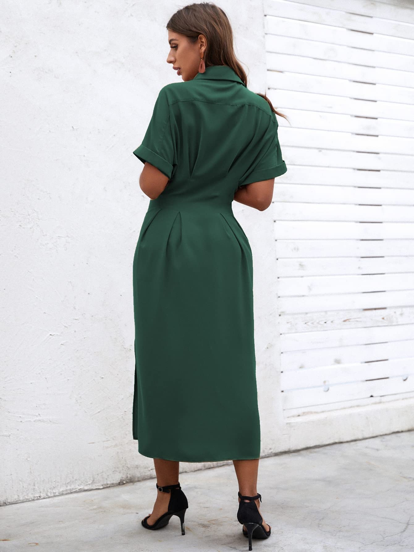 green shirt dress with belt Belinda Linen Shirt Dress-Fresh Green