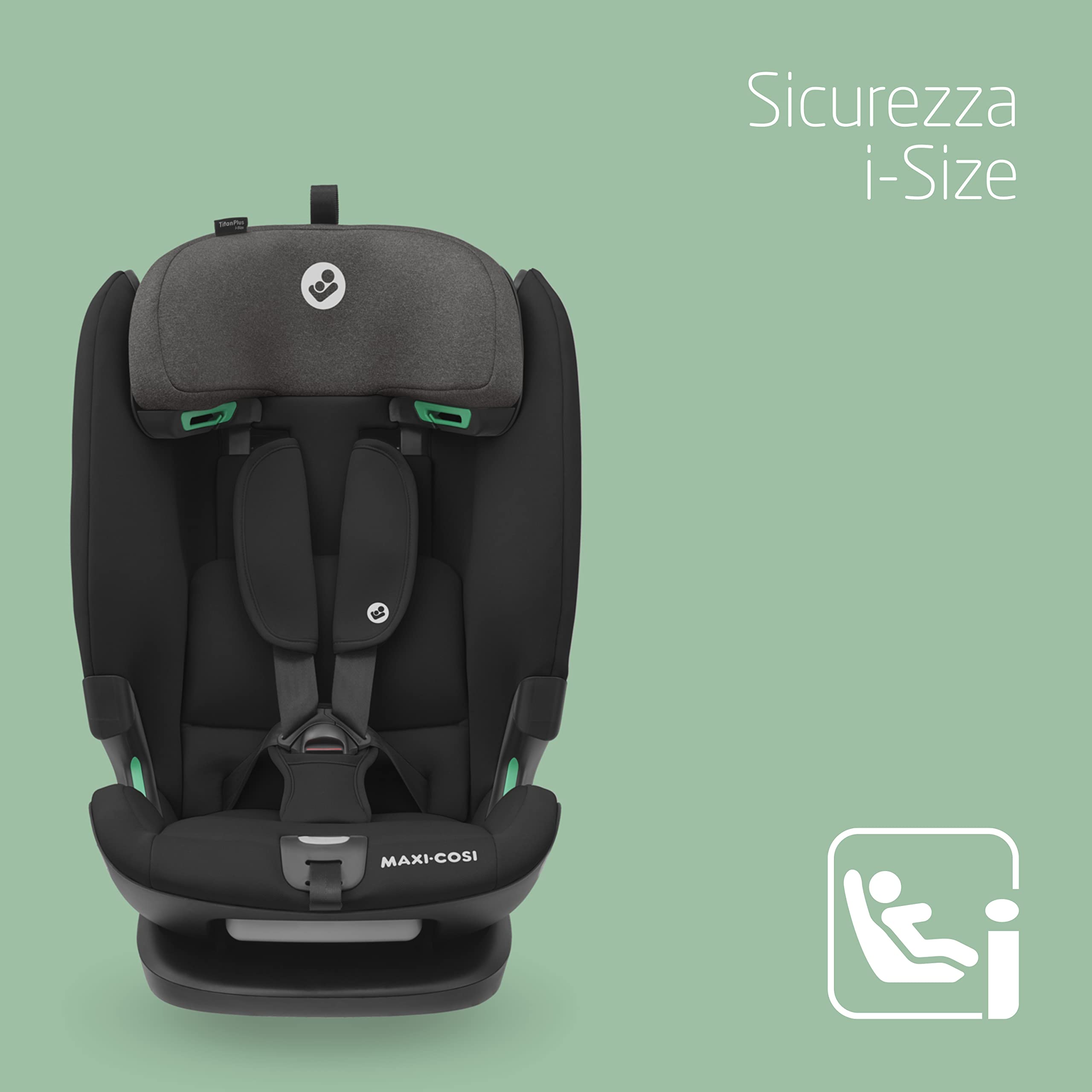 Maxi-Cosi Titan Plus i-Size, Seggiolino Auto ISOFIX, 15 Mesi - 12 Anni (76 - 150 cm), Reclinabile in 4 Posizioni, Regolabile in Altezza, Side Impact Protection G-CELL, per Bambini, Authentic Black