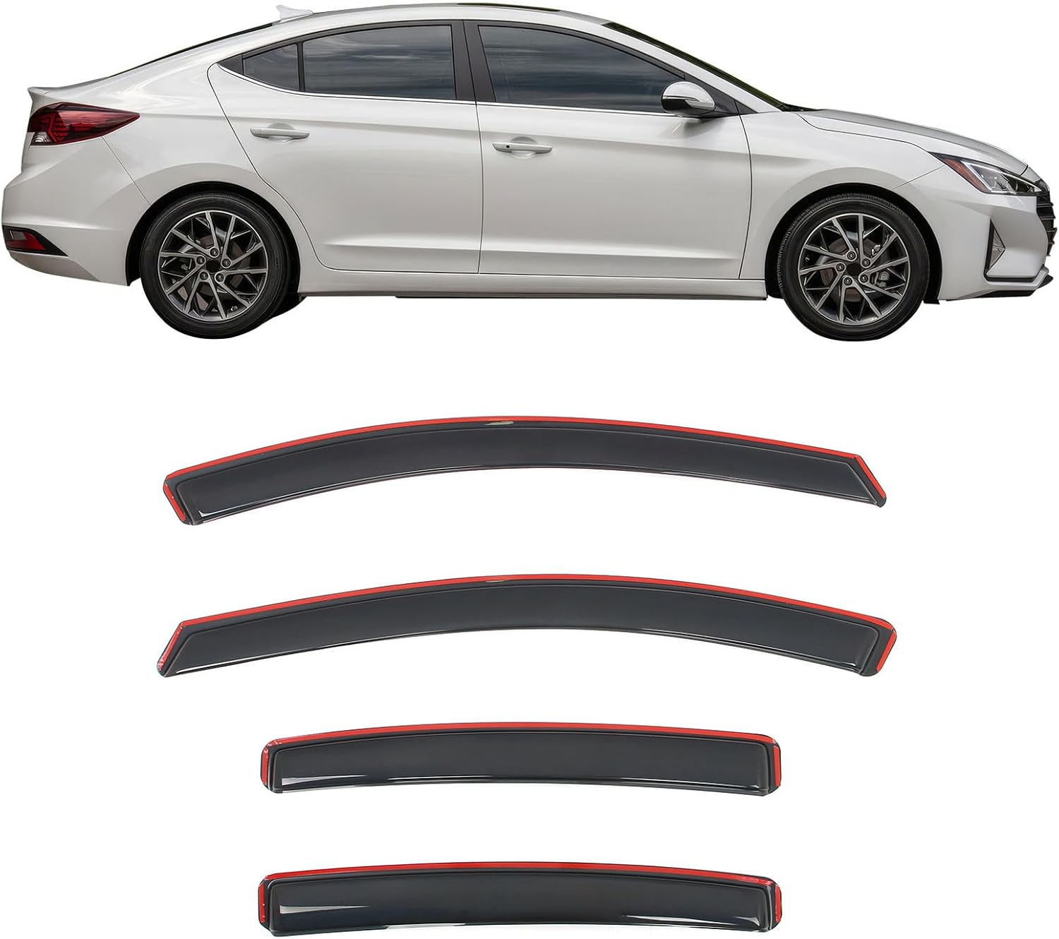 IKON MOTORSPORTS in Channel Window Visors Compatible with 2017-2020 Hyundai Elantra Sedan, Slim Style Acrylic Smoke Rain Guards, Side Window Wind Deflectors 4PCS