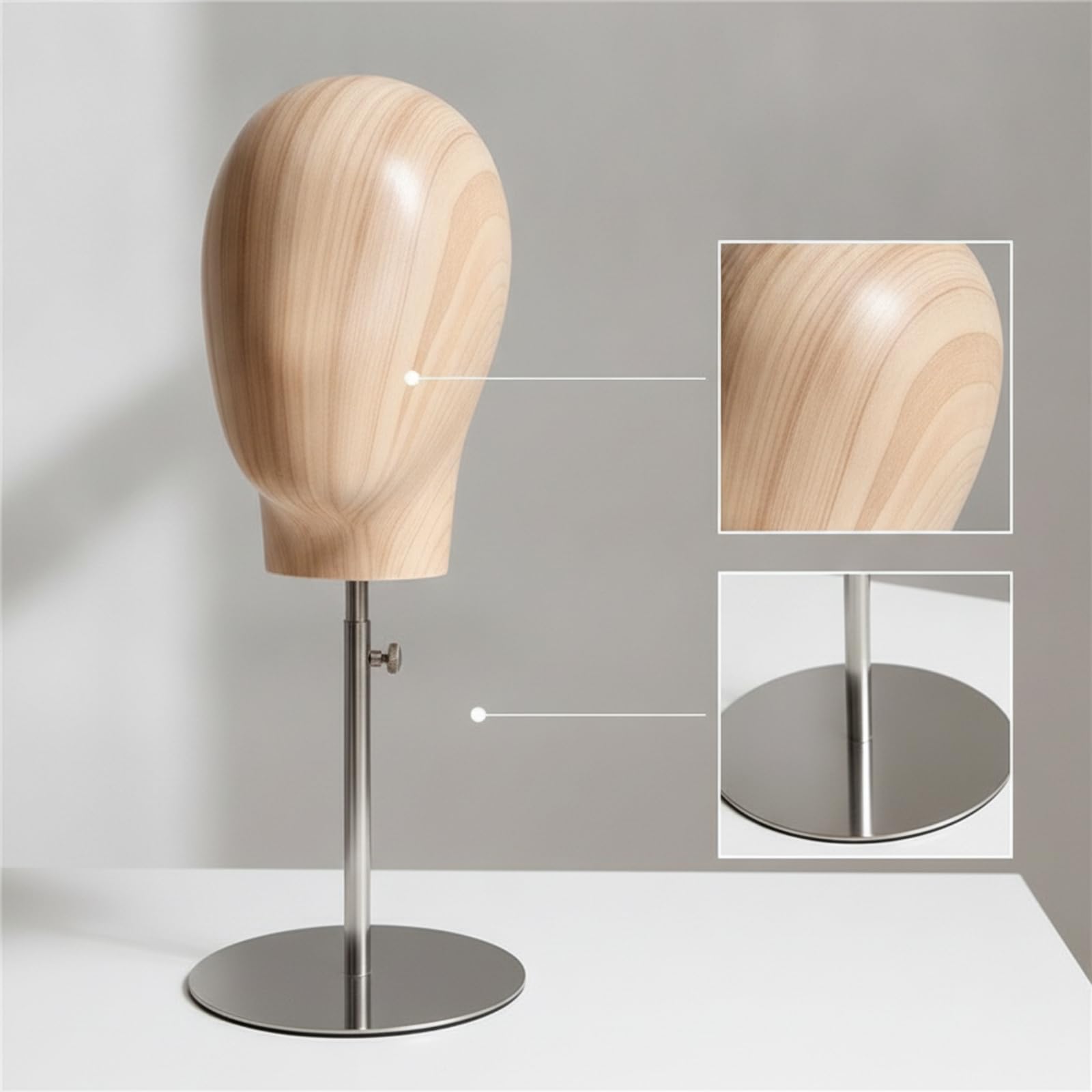 Milageto Display Stand Testa Manichino Supporto Cappelli Portaparrucche Espositore con Base in Legno Robusta E Piastra 16 Cm Circonferenza Testa 52 Cm per