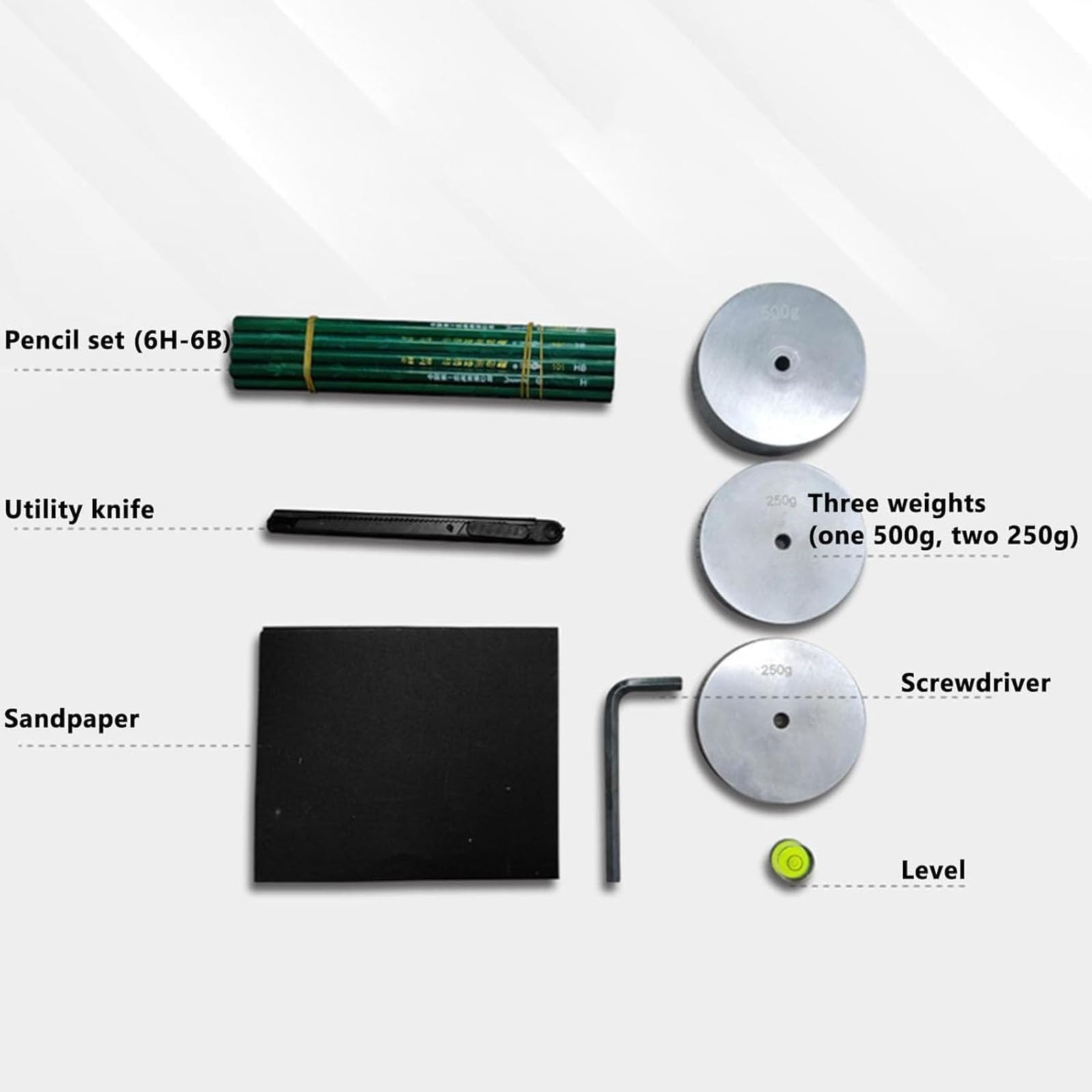 Tester twardości ołówka z korbą ręczną, folia do malowania biurkowego, zadrapania, twardość, z 3 3 szt. wagami 500 g/250 g/250 g, do powłok, materiałów dekoracyjnych na ścieranie, odporność na