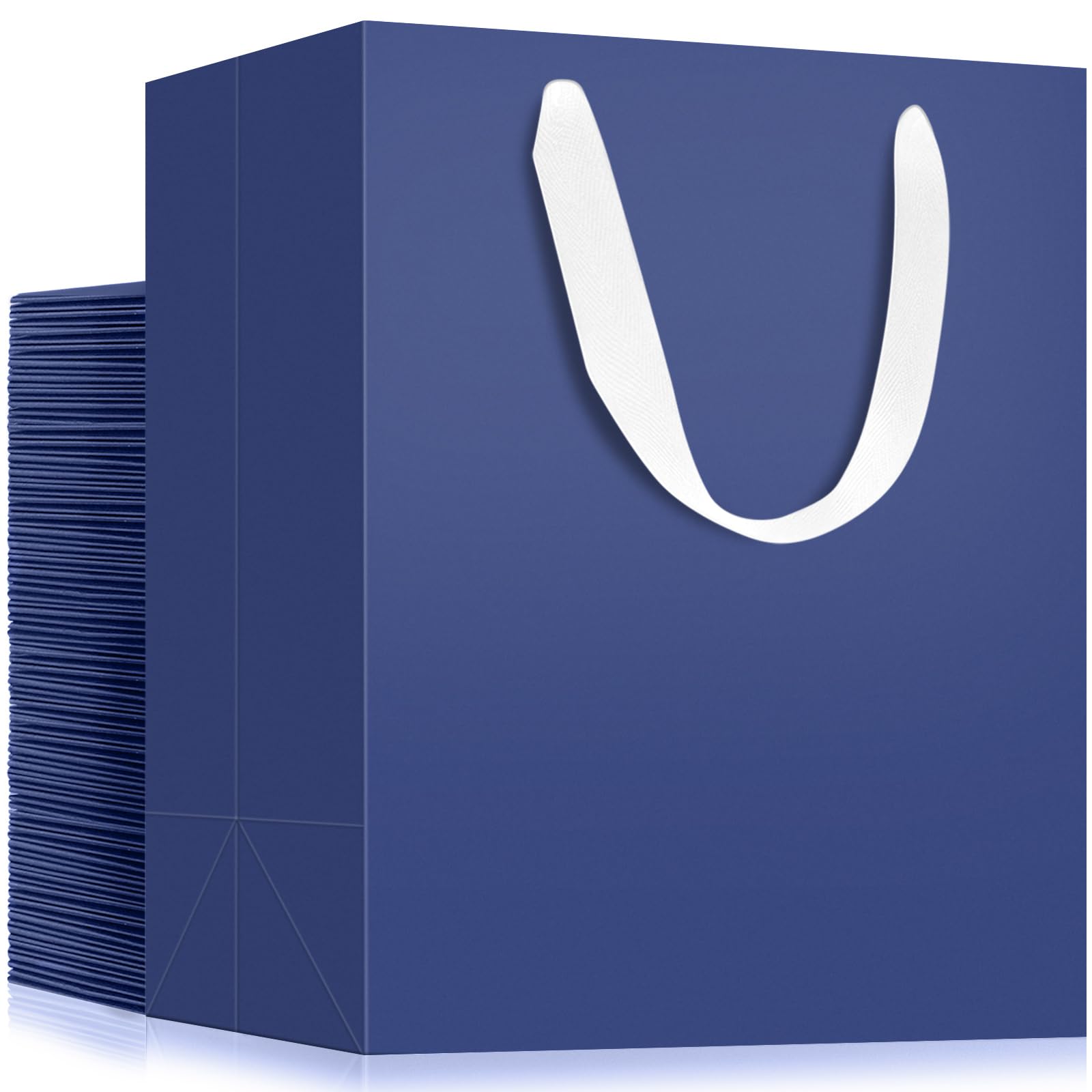 EUSOAR Paper Gift Bags With Handles, 50pcs 9.8"x5.1"x12.6" Navy Blue Kraft Shopping Bags, Bulk Grocery Retail Craft Wrap for Wedding Birthday Party