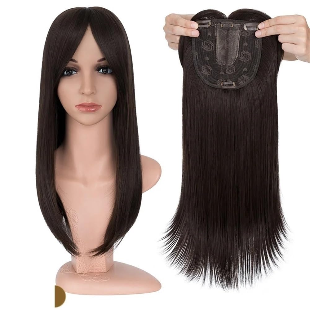 Toppers for capelli for donne con capelli diradati, posticci sintetici da 18'' con frangia(Dack Brown)